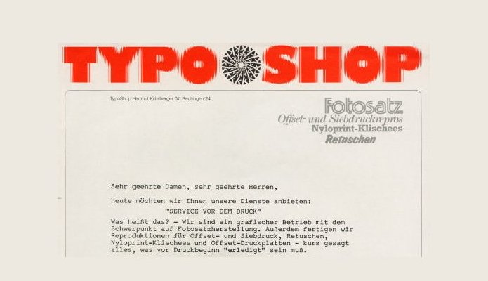 Die erste Schriftmuster-Werbung des Typoshop Kittelberger
