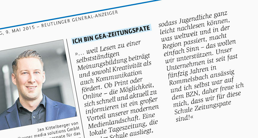 Kittelberger ist Zeitungspate